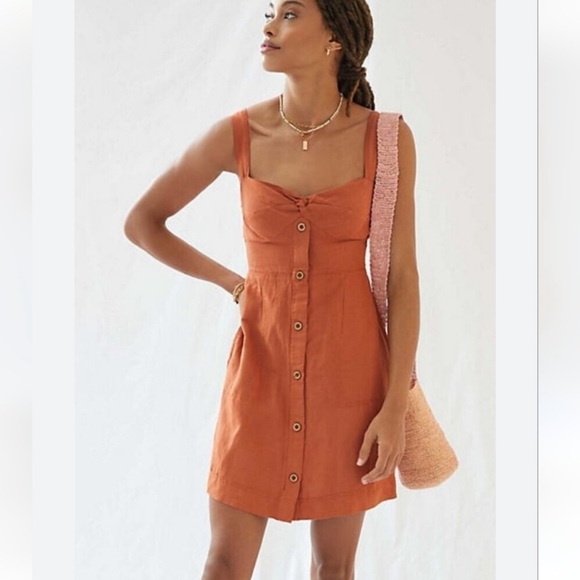 Anthropologie Maeve Twist Front Linen Blend Mini Dress Sz M - Picture 13 of 13
